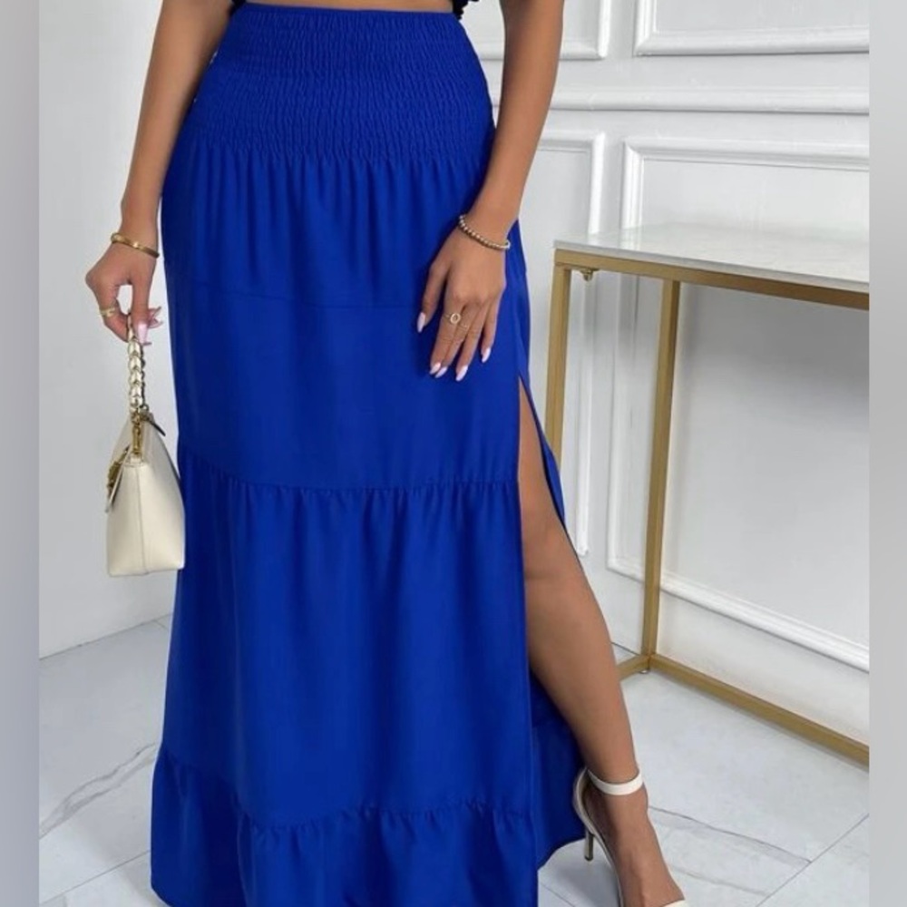 Blue Flowy Split Skirt